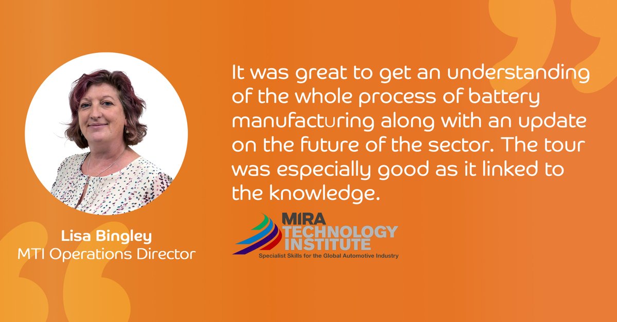 Don't miss your chance to sign up for our upcoming Introduction to Battery Manufacturing course! ⚡🔋 Lisa Bingley, Operations Director at @MTI_Tweets, attended our last session and gave great feedback. Book your place here 👉 eventbrite.co.uk/e/introduction… #batteries #training #ev