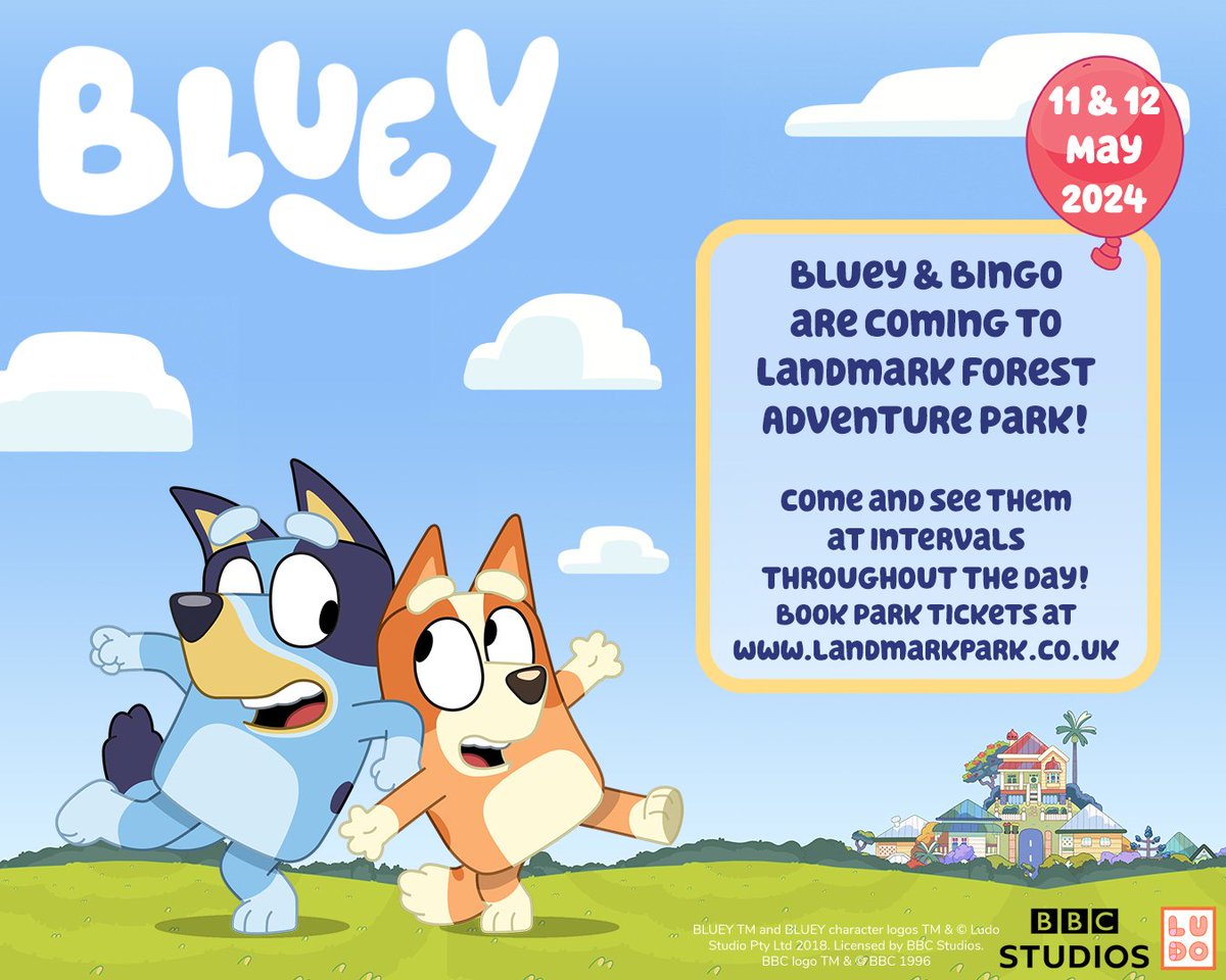 Wackadoo! 🐾🌈 on May 11th and 12th, Bluey & Bingo, will be at the park, so get ready to see them in person! Come and explore the park's attractions and join in the joy of seeing these loveable Heeler Pups. Book tickets to the park at: landmarkpark.co.uk