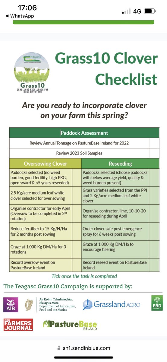 This clover establishment checklist available on the @PastureBase website 👇 To take a look you can sign up to PBI here: pasturebase.teagasc.ie/V2/register.as…