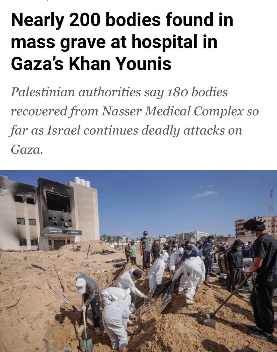 Meanwhile, another mass grave is found inside a hospital in Gaza, this time at the Nasser Medical Complex in Khan Younis. These war crimes are continuing, while the world’s politicians look away. Absolutely grim.