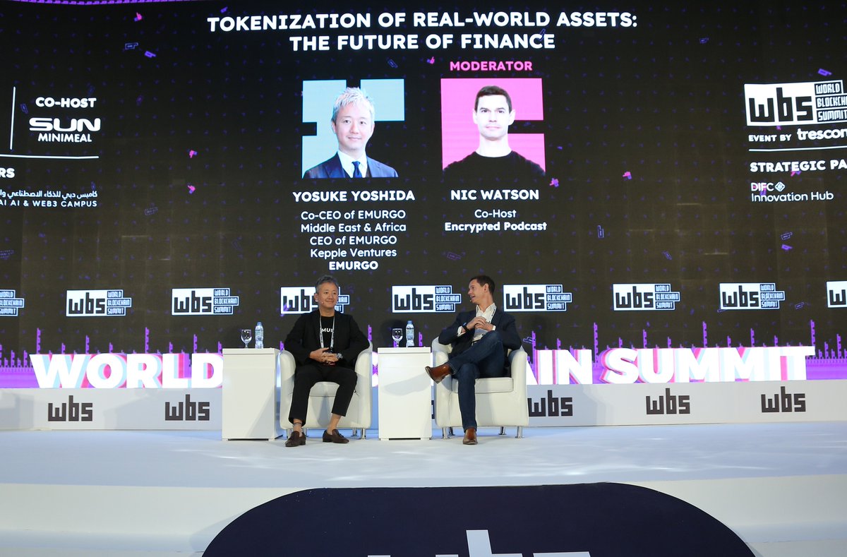 Join us for a fireside chat on the Tokenization of Real-World Assets with Yosuke Yoshida and Moderated by Nicholas Watson, Co-Host of Encrypt-d Podcast! Book now - hubs.li/Q02tKrK80 #WBSDubai2024 #startupfunding #web3 #BlockchainSummit #FutureFinance #WBSDubai