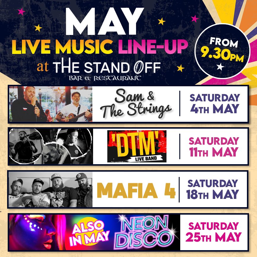 #IYKYK The amazing Underground Band are back by popular demand at The Stand Off this Saturday night. Don’t miss them! Check out our bands coming up in May! What a line up! #welovelivemusic #supportinglocalbands