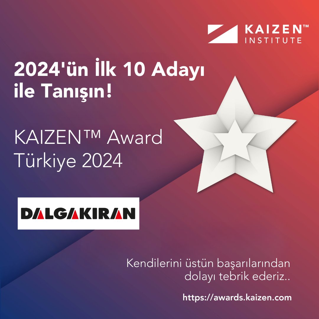 KAIZEN™ Award Türkiye 2024 ilk aşama değerlendirme sürecini tamamladık! İlk 10 aday arasında yer alan  Dalgakıran Kompresör - KAIZEN™ Award Türkiye 2024 ekibini üstün başarılarından dolayı tebrik ederiz 🥳
linkedin.com/feed/update/ur…
#AWARD #kaizen #Top10