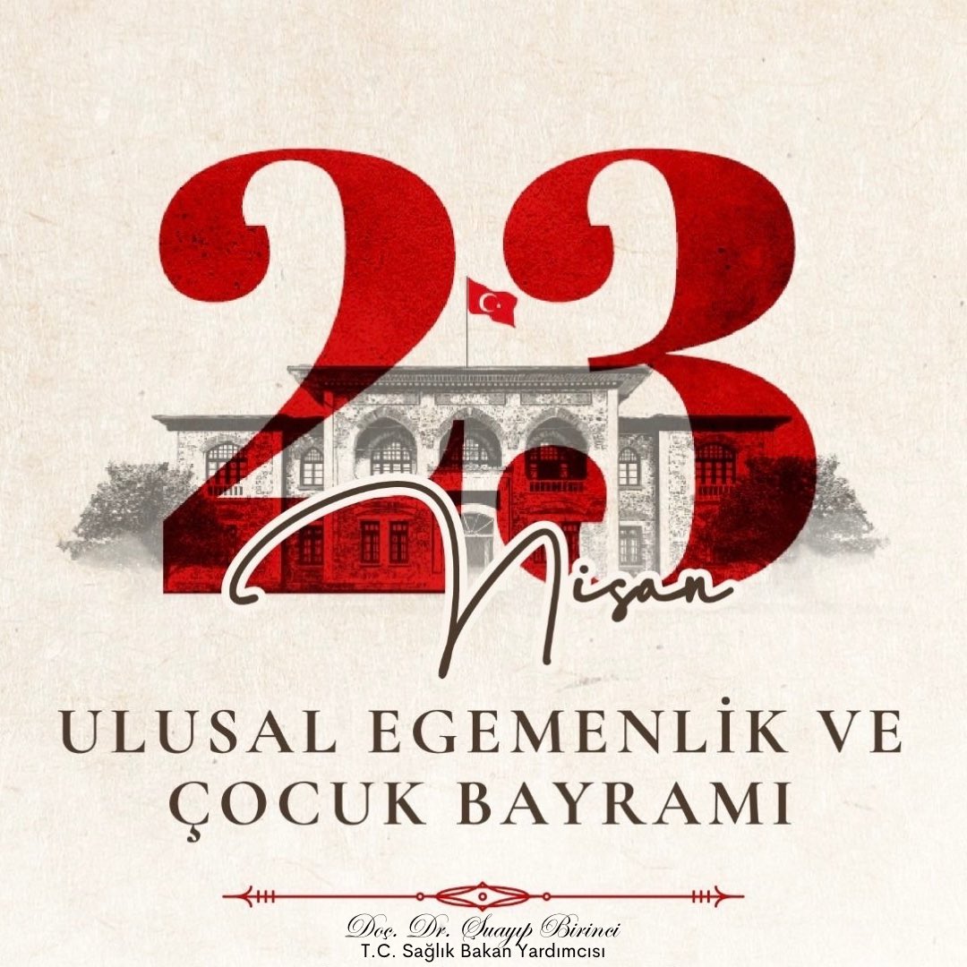 Bugün, 23 Nisan Ulusal Egemenlik ve Çocuk Bayramı'nı ve aynı zamanda egemenliğimizin nişanesi Türkiye Büyük Millet Meclisi'nin açılışının 104. yılını gururla kutluyoruz 🇹🇷 Bu özel gün, ülkemizin demokrasi ve milli egemenlik yolundaki önemli adımlarından biridir. #TürkiyeYüzyılı