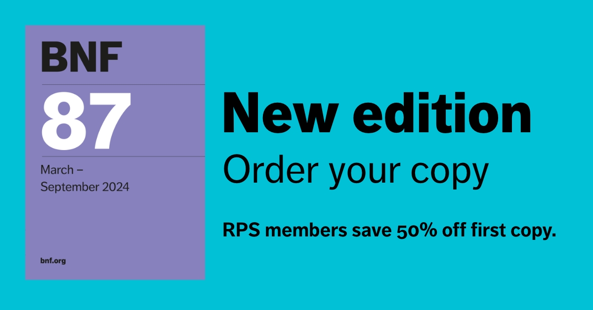 Have you got the most recent one? The British National Formulary (BNF) is the only drug formulary in the world that is both independent, and has rigorous, accredited content creation processes. BNF 87 RPS members price: £39.50 non-members £79 bit.ly/3vXr2kK