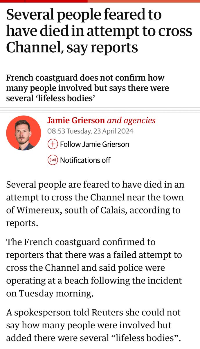 Several people feared dead after attempting to cross the channel. Open visa access to people. They could stop this tomorrow if they cared to. It’s unbearable what we’re doing. theguardian.com/uk-news/2024/a…