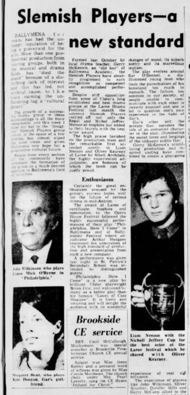 Possibly Liam Neeson’s first review and award for drama appeared in a local Ballymena newspaper back at the start of the 70s This story resurfaced this week on a fascinating Ballymena facebook page It all began at Larne drama festival ⭐️⭐️