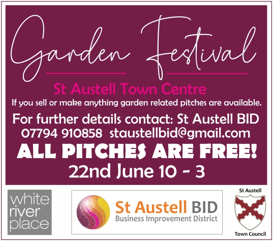 The annual St Austell Garden Festival is returning in June! If you sell or make anything garden related, then please contact St Austell BID and put your name down for a free pitch. ☎️ 07794 910858 📧 staustellbid@gmail.com