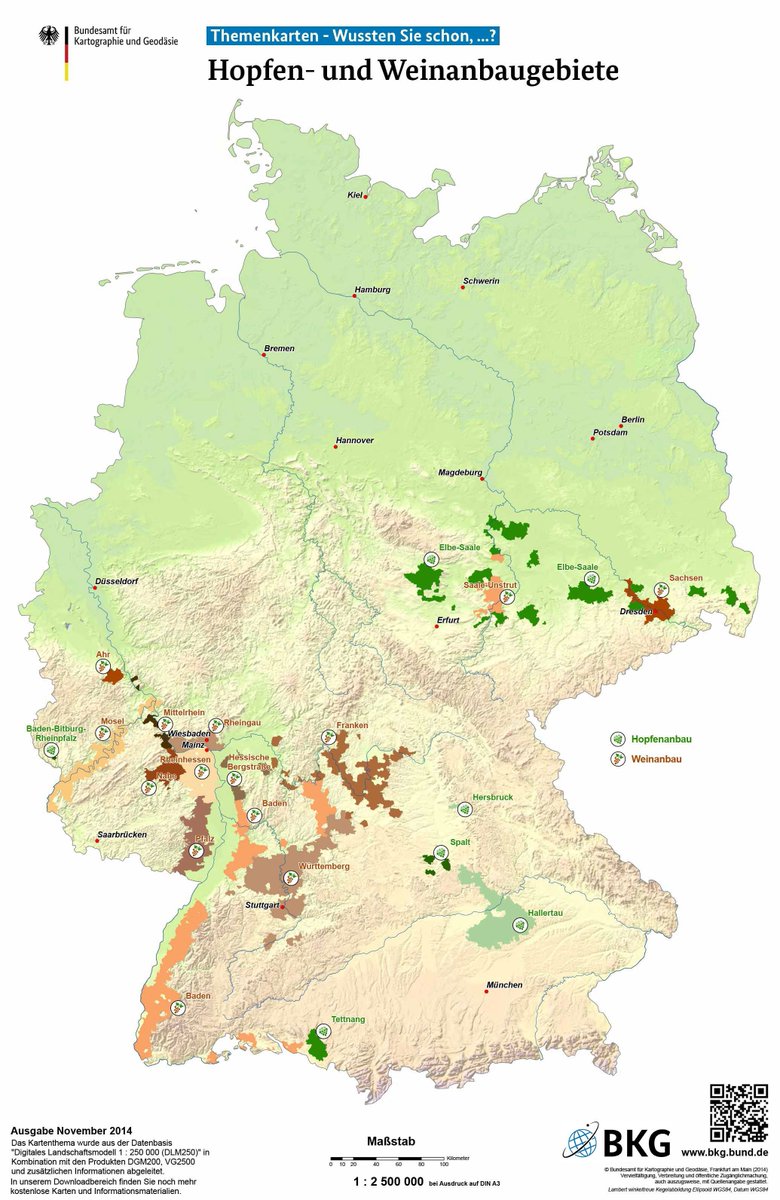🍺 Schon gewusst? Heute ist #TagdesDeutschenBieres. Und ohne #Hopfen kein #Bier 🗺️ Unsere Karte zeigt die Hopfen-Anbaugebiete in Deutschland. #TagdesBieres #Reinheitsgebot