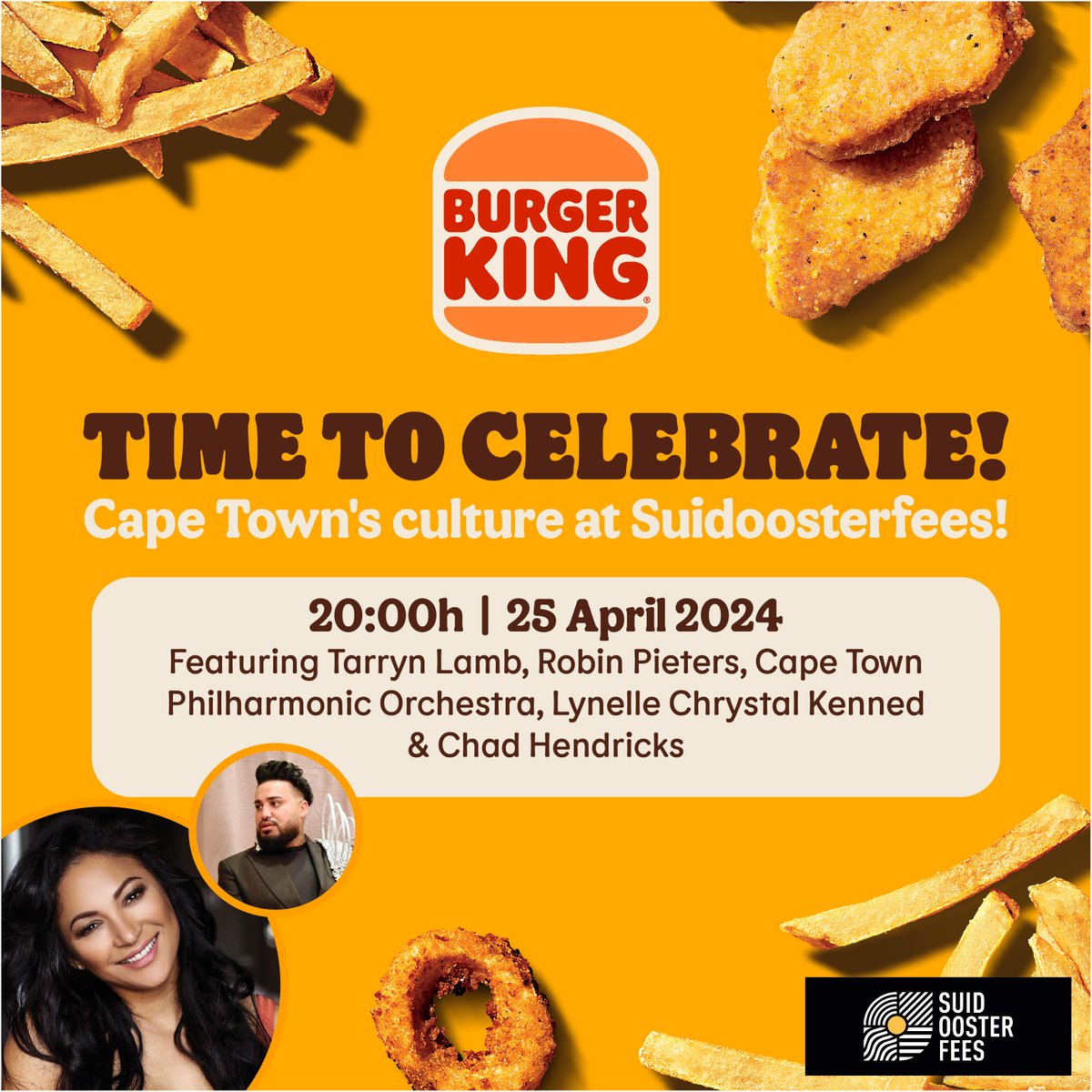 First 10 comments sharing their last BK meal win tickets to our Konsert van Hoop event with @suidoosterfees! 🌟 Featuring local talent and performances by Tarryn Lamb, Lynelle Kenned, Robin Pieters, and youth musicians! 🎶 🎉 #BurgerKingSA #Suidoosterfees #BKTalentYourWay