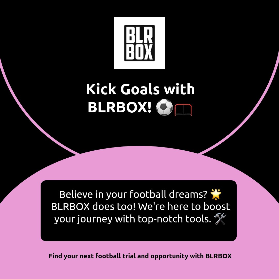 Unlock your potential by connecting with clubs! 🤝 Use our verification to shine. 🌟 Find your squad, get scouted, and level up your game! 📈 Ready to play big? Tap into BLRBOX now! ⚽ Share if you're game-ready! 📣 #FootballFuture #BLRBOXBoost #GoalGetter