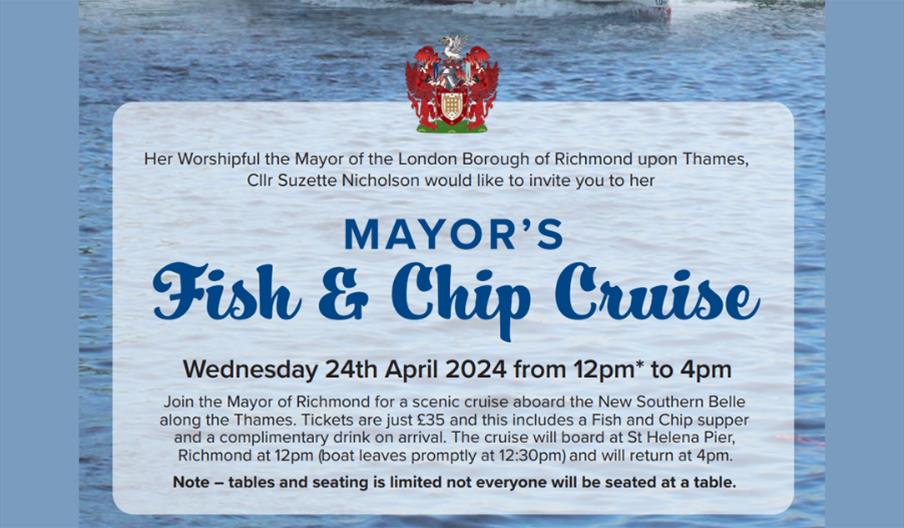 We are looking forward to @LBRUTMayor Fish and Chips Cruise #tomorrow 12noon-4pm Tickets are just £35 and this includes a Fish and Chip supper and a complimentary drink on arrival Monies raised for @AgeUKRichmond & @seen ow.ly/JcgV50RkSBr @LBRUT @CultureR1CHmond