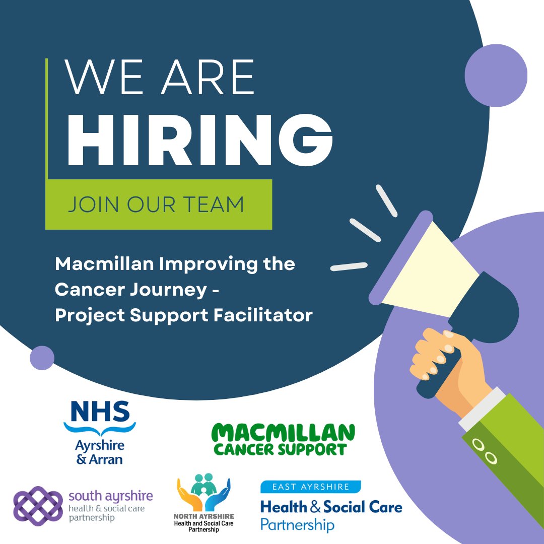 Delighted to be partnering with MacMillan in their 'Improving the Cancer Journey' work. The team is recruiting for a Project Support Facilitator. For additional information about the role, or to apply online, visit ow.ly/WLrH50Rl7ki