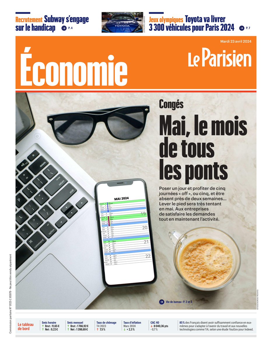 🗓️ Aujourd'hui dans @leparisien_eco : focus sur l'organisation des entreprises face aux ponts de mai. Mai et ses jours fériés : grâce au télétravail et à des règles partagées, les entreprises gardent le cap.