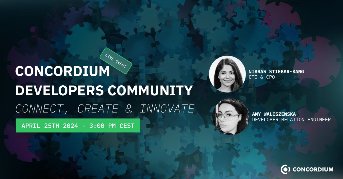 🌟 Join Us on Thursday! 🌟 Don't miss out on our l Concordium Developers Community event: Connect. Create & Innovate with @NibrasStiebar and @xamy_ ! 🗓️ Date: April 25th, 3 PM CEST 🔗 Why join? Explore what it means to be a pivotal part of our developers' community, and bring…