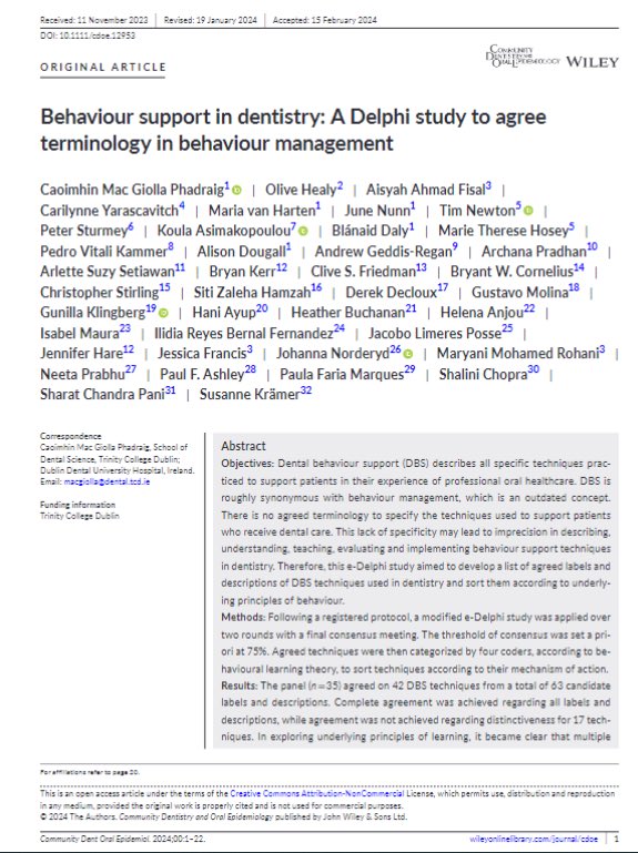 Behaviour support in #Dentistry What are the techniques available? How do they map to underlying principles of behaviour? A Delphi study by a stellar team led by @KevMacGP including @Tim_Newton_Psy @KAsimakopoulou @heather_nott @andygeddisregan @PaedDentEastman @sharatpani 👇