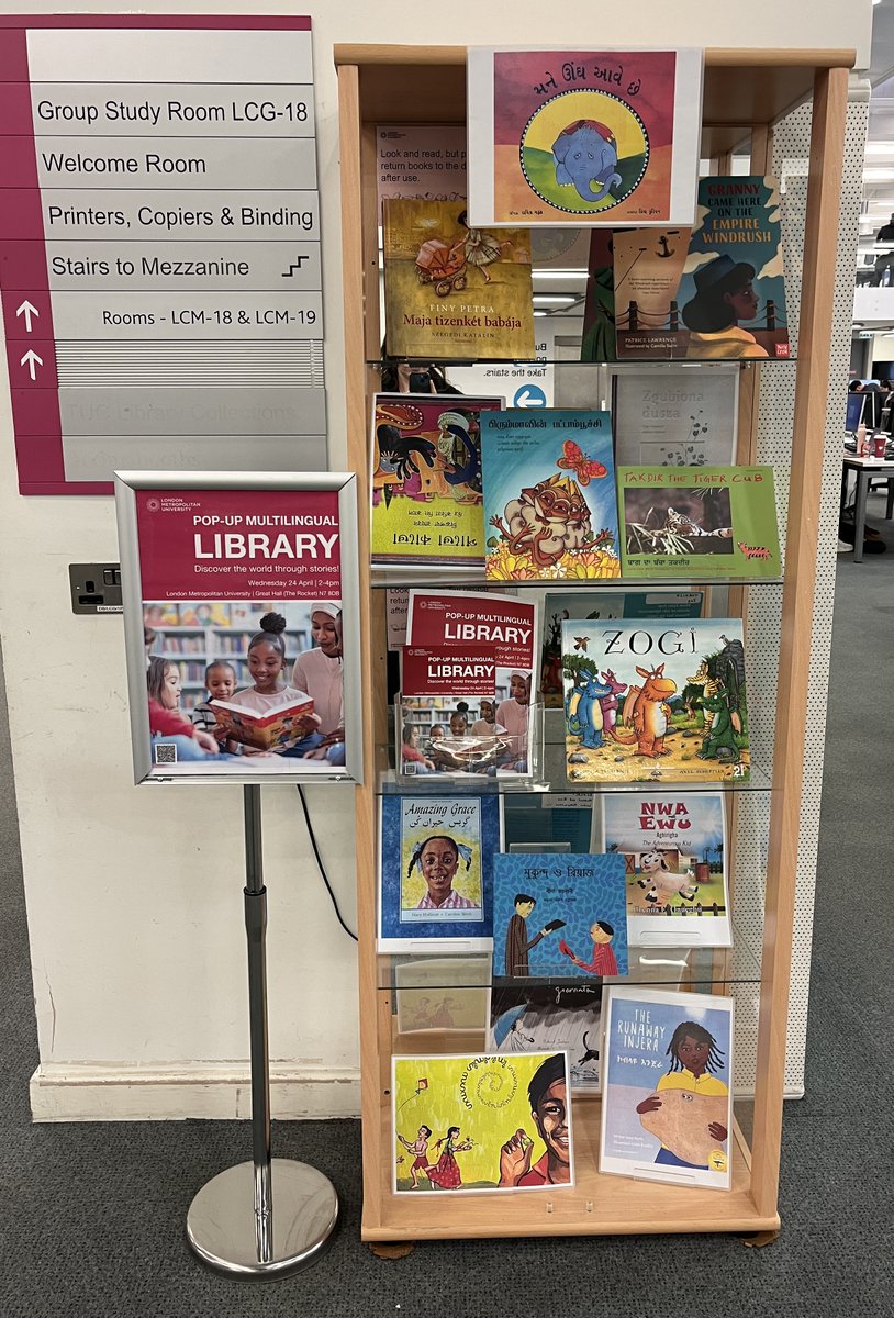 Thanks to @londonmetlib, we have a gorgeous display advertising tomorrow's FREE Pop-up #Multilingual #Library! 24 Apr, 2-4pm, @LondonMetUni Join us to: 📘 read 📗 discover more #languages 📕 hear a multilingual storyteller Details: t.ly/zgOj5 @MultilingLondon
