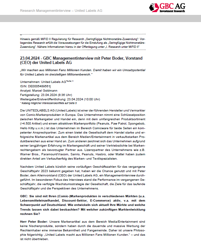 #UnitedLabelsAG #Managementinterview 'Wir machen aus Millionen Fans Millionen Kunden. Damit haben wir ein Umsatzpotential für United Labels im dreistelligen Millionenbereich' #SmallCaps #Börse #Aktie #Research #Handel t1p.de/jni32