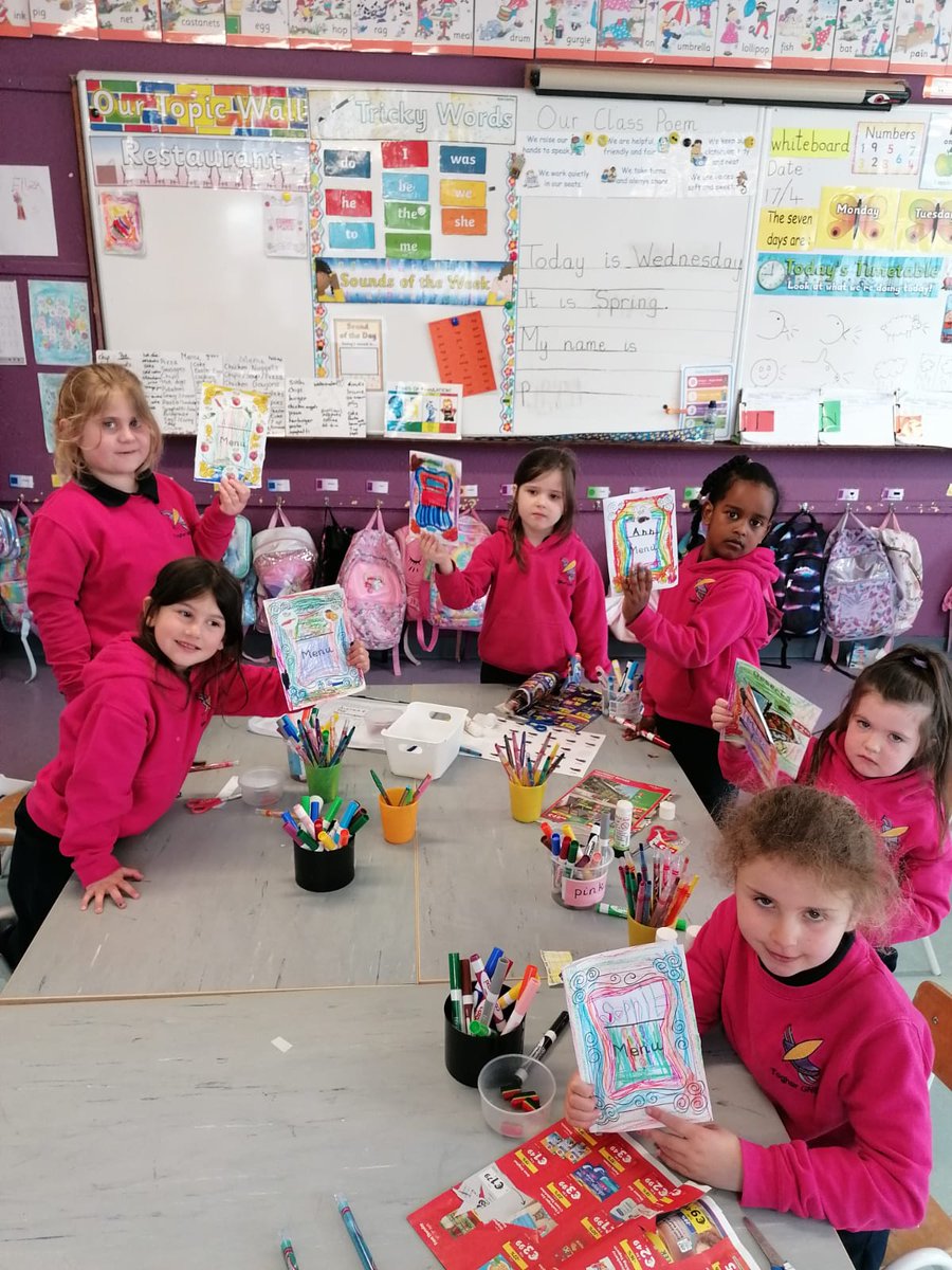 This month's #Aistear theme is food and Ms.Driscoll's infants @TogherGirls were busy creating menus and roleplaying a visit to a restaurant. @PDSTLiteracy @cork_cesc @TFC_Cork #language #SPHE