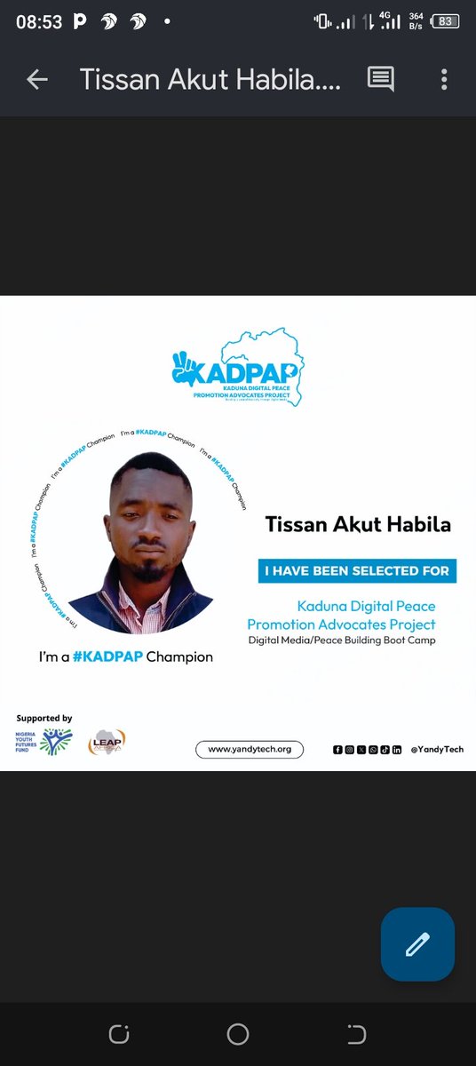 HAbbrack's tweet photo. Am please to announce to you all that I will part of this innovative and transforming projects, #kadpap. We are about to change the narrative in kaduna state.... Stick with us as more informative educative and developmental strides will be achieved through peace advocates.... https://t.co/jQbSuTKFCT