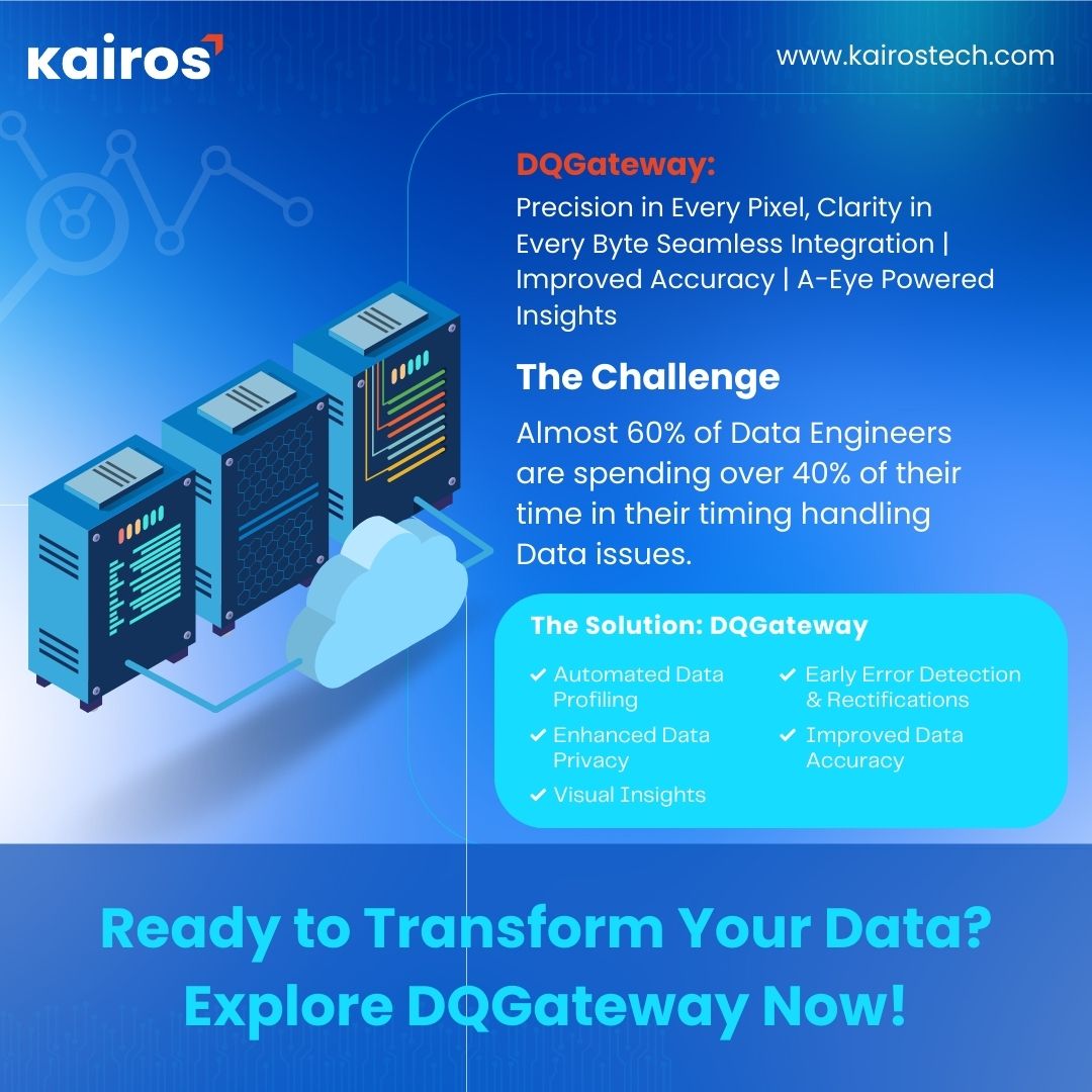 Streamline #dataquality checks effortlessly with K-Labs DQGateway: The #GenAI powered, #Codeless highly customizable rule-engine solution. Optimize your business processes today! #KairosTech #FutureReadyKairos #Klabs #DQGateway #DQG #QA #DataManagement #DataManagementTool