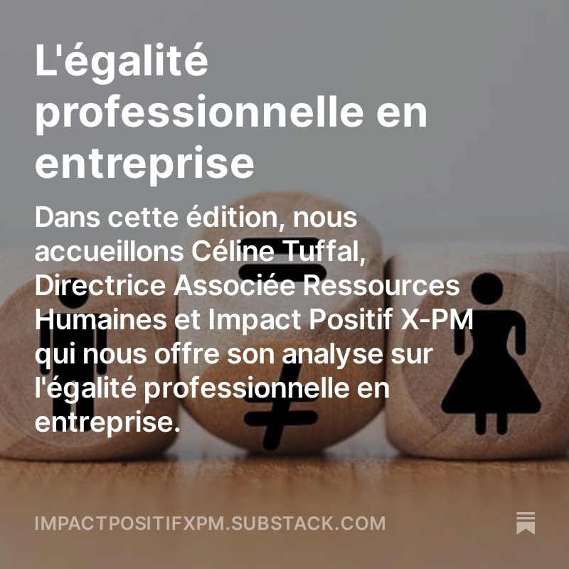 L'égalité professionnelle en entreprise. Découvrez notre #newsletter mensuelle Impact Positif dès maintenant !  

open.substack.com/pub/impactposi…

#managementdetransition #impactpositif #managementdetransitionaugmenté #xpm #RH #egalitéprofessionnelle