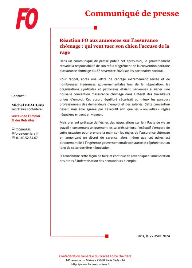 [#Communiqué] Réaction FO aux annonces sur l’assurance chômage >> force-ouvriere.fr/reaction-fo-au…
#assurancechomage