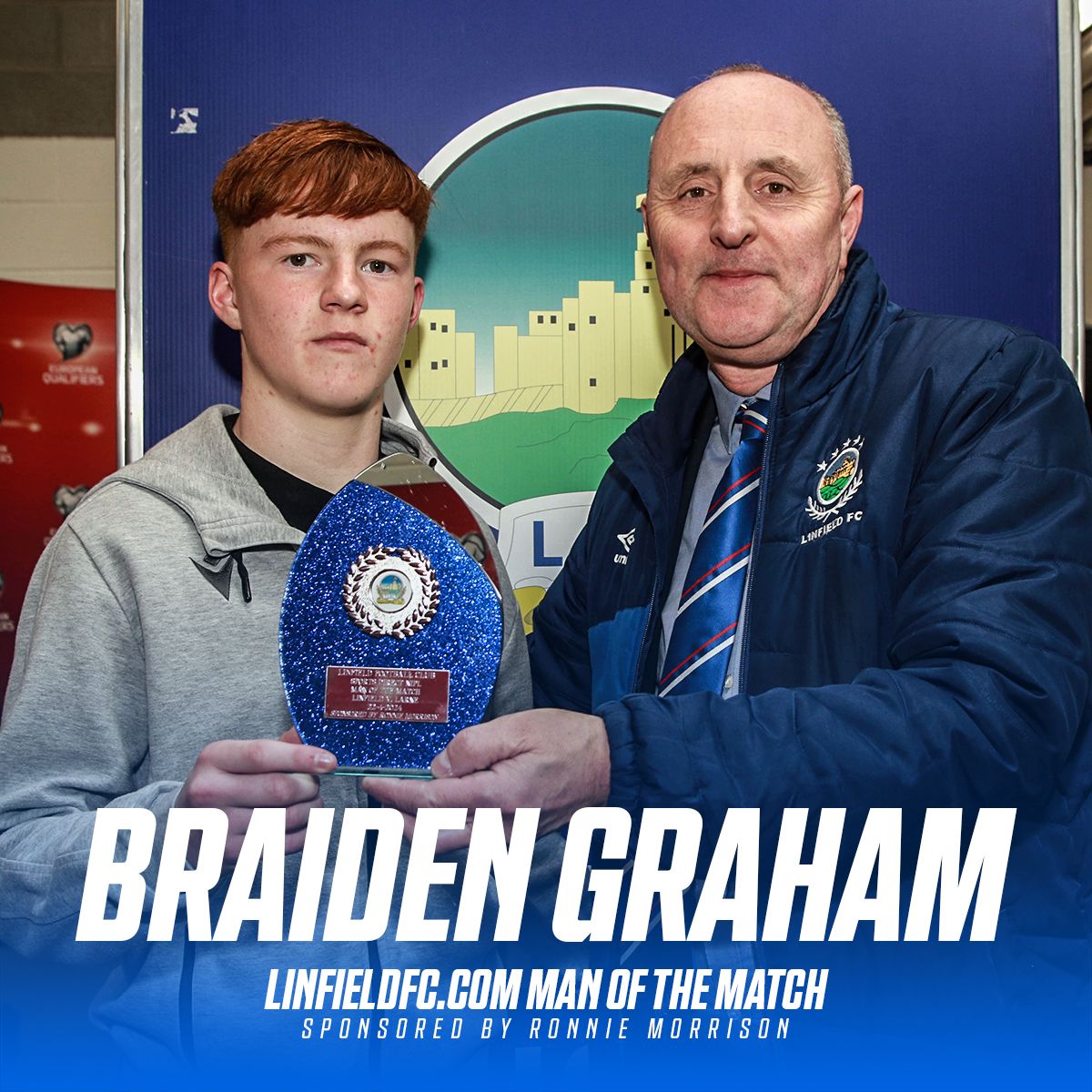 𝙈𝘼𝙉 𝙊𝙁 𝙏𝙃𝙀 𝙈𝘼𝙏𝘾𝙃 🍾

The Linfieldfc.com Man of the Match Sponsored by Ronnie Morrison was 16-year-old Braiden Graham. Massive future ahead for young Braidy who made his first start for the club 🔵

The Linfield Academy producing yet another top talent 👏