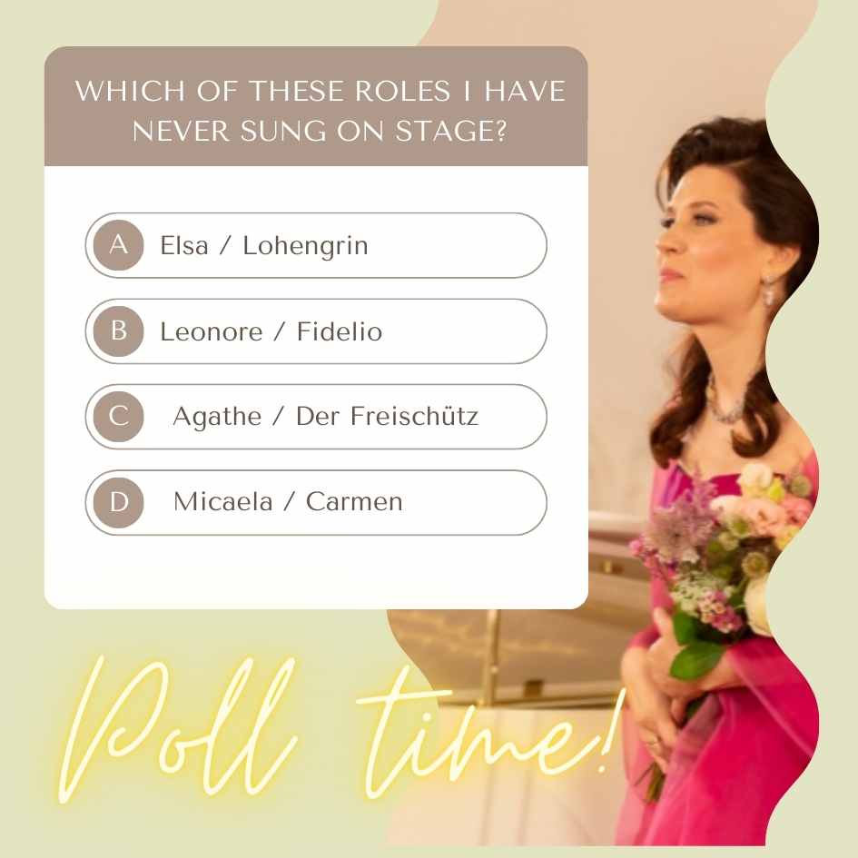 It's time to hear your thoughts! :)
What do you think? Which one of these roles I have never sung on stage? Comment below! Will be happy to hear your thoughts!

p.s. hint - you can take a look on my webpage marinarebeka.com/repertoire/ 😉

#operasinger #questionnaire #commentbelow