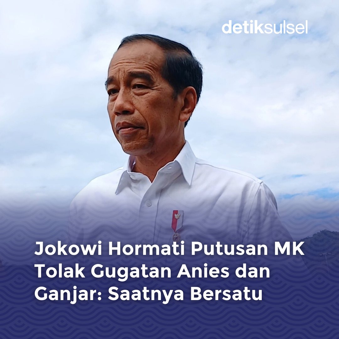 Presiden Joko Widodo (Jokowi) merespons putusan MK yang menolak permohonan sengketa Pilpres 2024 dari Anies-Cak Imin dan Ganjar Pranowo-Mahfud Md.

Selengkapnya disini >> dtk.id/NYQODD

#putusanMK #Jokowi #JokoWidodo #mamuju #sulbar #detikSulsel