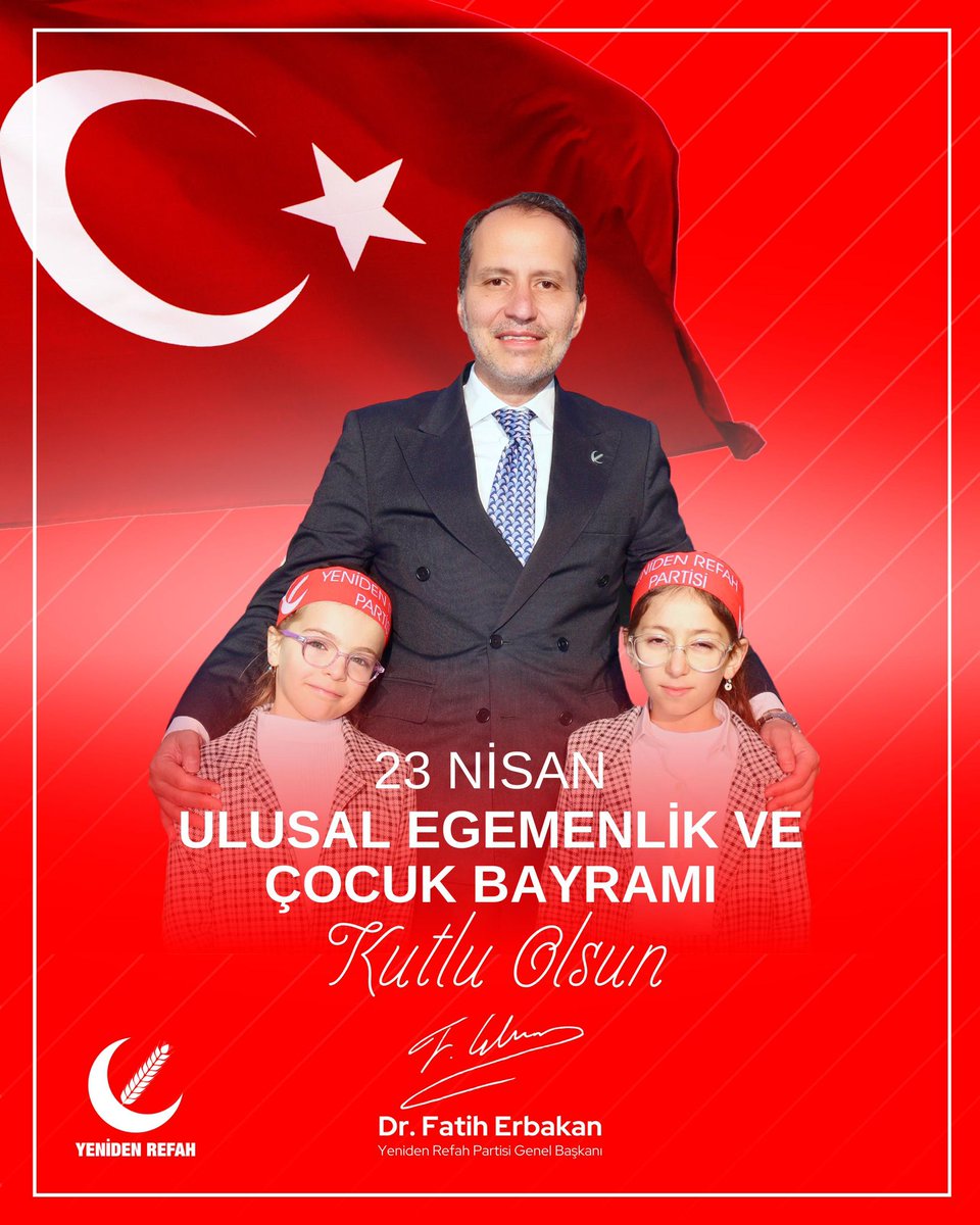 Gazze’de zulüm altında olan çocuklarımız başta olmak üzere tüm dünyadaki masum yavrularımızın #23Nisan Ulusal Egemenlik ve Çocuk Bayramı’nı tebrik ediyoruz. #FatihErbakan #YenidenRefahPartisi #YenidenRefah #YenidenErbakan