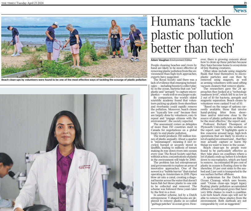 What's the best way to remove plastic pollution from the environment? Beach clean-ups are likely more effective than hi-tech solutions, says @royalsociety report (But obv says stop plastic getting there in first place + curb demand)