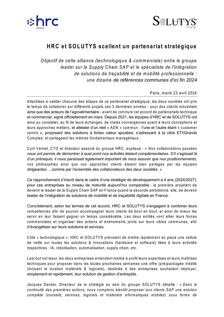 HRCConsultingIT's tweet photo. Après plusieurs années de collaboration et de projets communs, HRC Group (HRC Software | HRC Consulting) et SOLUTYS Group, intégrateur de solutions de traçabilité et de mobilité professionnelle, scellent un partenariat stratégique

 #supplychain https://t.co/ZMtxg87pNL