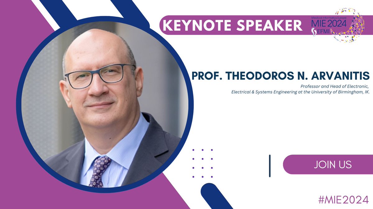 TheoArvanitis's tweet photo. I am thrilled that @EFMI  announced my keynote speech for the 34th Medical Informatics Europe Conference! I hope to share my insights and experiences in driving innovation for healthcare!

https://t.co/pfxyCT1pXj

@TheoArvanitis @SchoolofEng_UoB @unibirmingham https://t.co/JSymOtVj6R