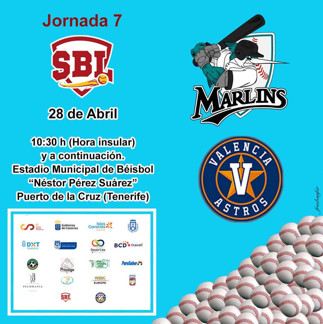 @astrosbeisbolvalencia nos visita para disputar este domingo dos emocionantes encuentros en el Estadio Municipal de Beisbol Néstor Pérez Suárez.

@rfebs @fcanariabs @ayuntamientopuerto @deporpress @purosaborfm @apdtenerife
@portuensedeportivo #puertodelacruz #tenerifemarlins