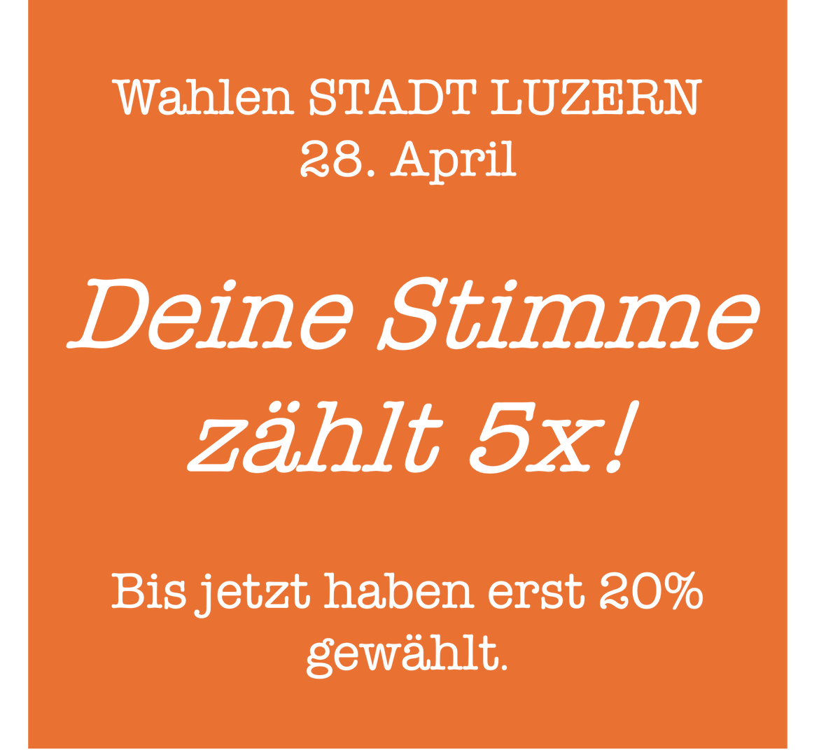 Wahlsonntag in der #StadtLuzern naht und erst 20% haben ihre Stimme abgegeben! Nutze jetzt die Chance: Geh wählen und mach deinen Einfluss 5-fach stark! 📷 Dein Wahlcouvert heute noch abzuschicken.
jirischerer.ch