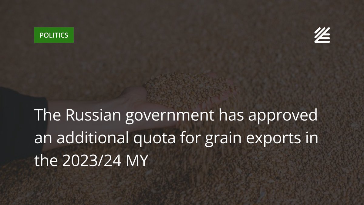 UkrAgroConsult's tweet photo. 🔔 Russia increases #grain export quotas in 2023/24 MY
The additional part of the quota for export of #wheat, #meslin, #barley, #rye and #corn will amount to 5 mln tonnes.
Read more 👉 https://t.co/SGZ4XJNnU1
#UkrAgroConsult #Agriculture https://t.co/rN5Lgzud4P
