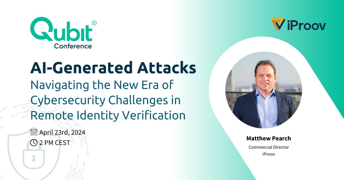 iProov's tweet photo. 10 minutes to go!

Join iProov for our speaking session:
'AI-Generated Attacks: Navigating the New Era of Cybersecurity Challenges in Remote Identity Verification' with iProov Director Matthew Pearch at 
11.20 AM CEST

#GenerativeAI #qubit #qubitconference #qubitconferenceprague https://t.co/PozqnusW21