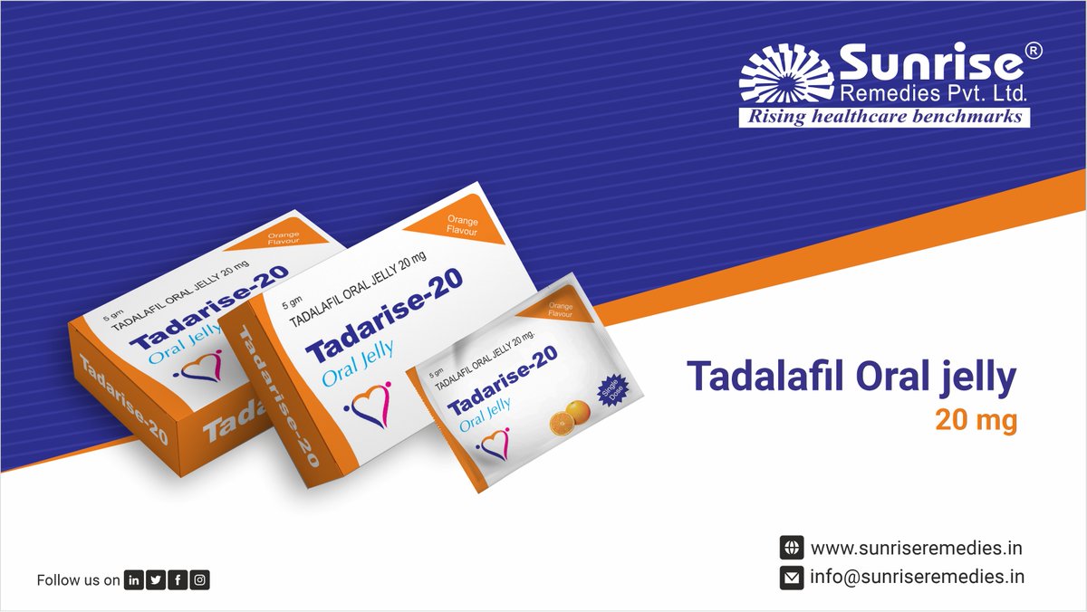 Spice Up Your Love Life With Effective Tadarise Oral Jelly Contains #TadalafilOralJelly Most Popular Products From Sunrise Remedies Pvt. Ltd.

Read More: sunriseremedies.in/our-products/t…

#TadariseOralJelly #TadalafilProducts #ErectiledysfunctionProducts #EDTreatment #PETreatment #Sunrise