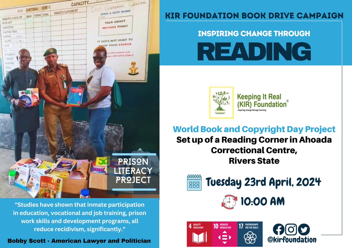 Another #BreakingNews!
“Prisoners need an #education.”- @PrisonResource
#Thanks to our donor @ekeindeo, Ekeinde Ohiwerei, 
we are also commemorating #WorldBookDay2024 with the setting up of a #Reading Corner for the inmates in Ahoada Correctional Centre, #RiversState! 
#SDG10