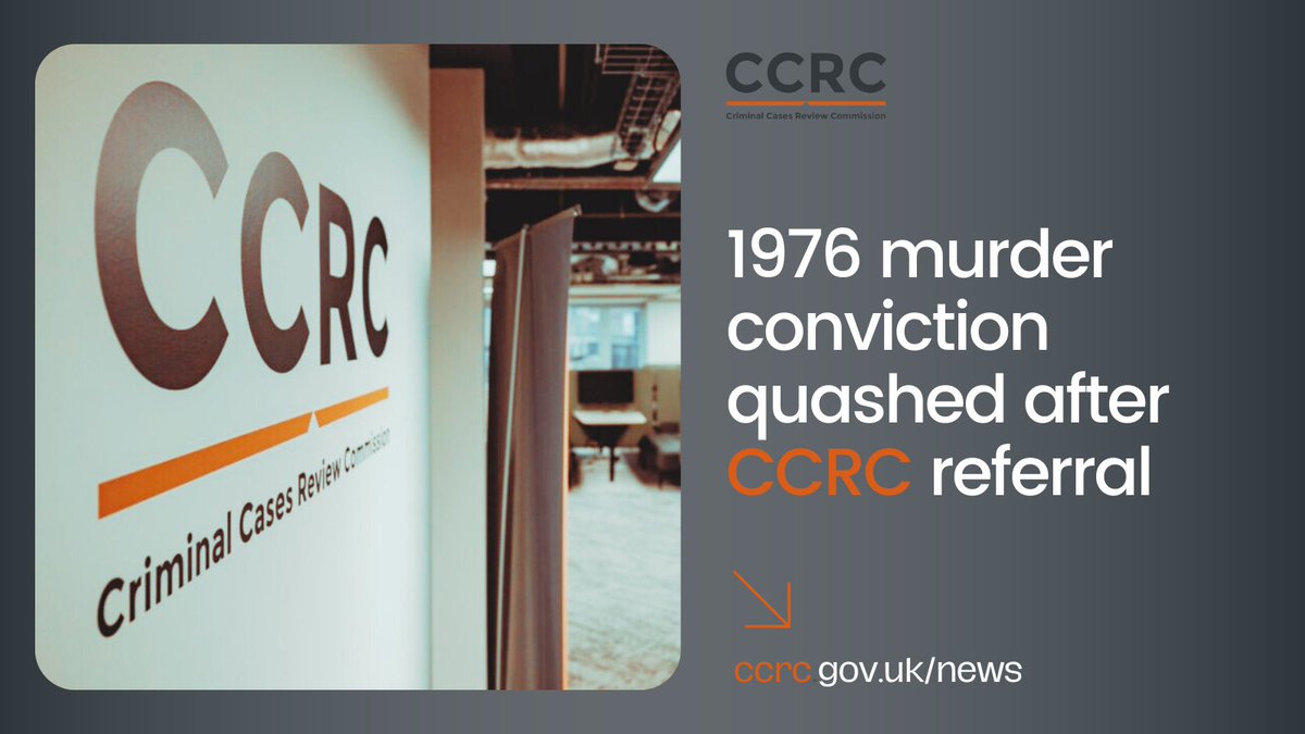 NEWS: The Court of Appeal in Northern Ireland has quashed a conviction for murder, after a referral by the Criminal Cases Review Commission. Read more on our website: ccrc.gov.uk/news/northern-… #conviction #miscarriageofjustice #criminaljustice #courtofappeal #northernireland