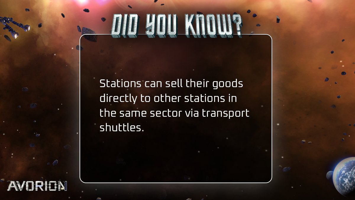 Did you ever sell your station’s goods to another station in  #Avorion? 🚀

#tipoftheweek #tipsandtricks #TipTuesday