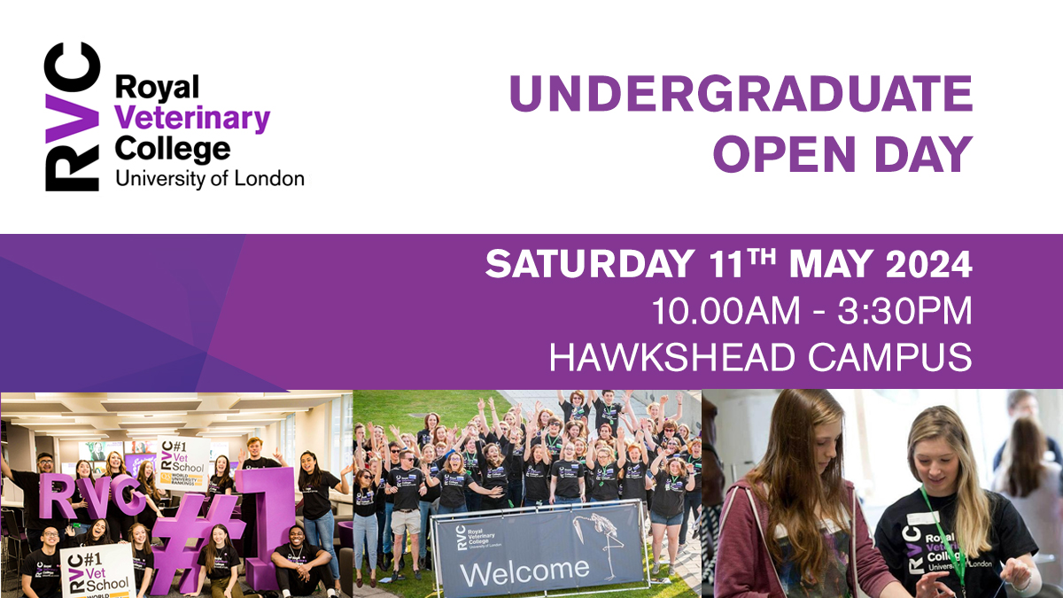 👁️ RVC Undergraduate Open Day 📅 Saturday 11th May 2024 🕙 10:00am - 3:30pm 📍 Hawkshead Campus Our Undergraduate Open Day is intended for anyone interested in our courses, including students of all ages, parents, career advisors, and teachers. ➡️ rvc.uk.com/open-day-may-2…