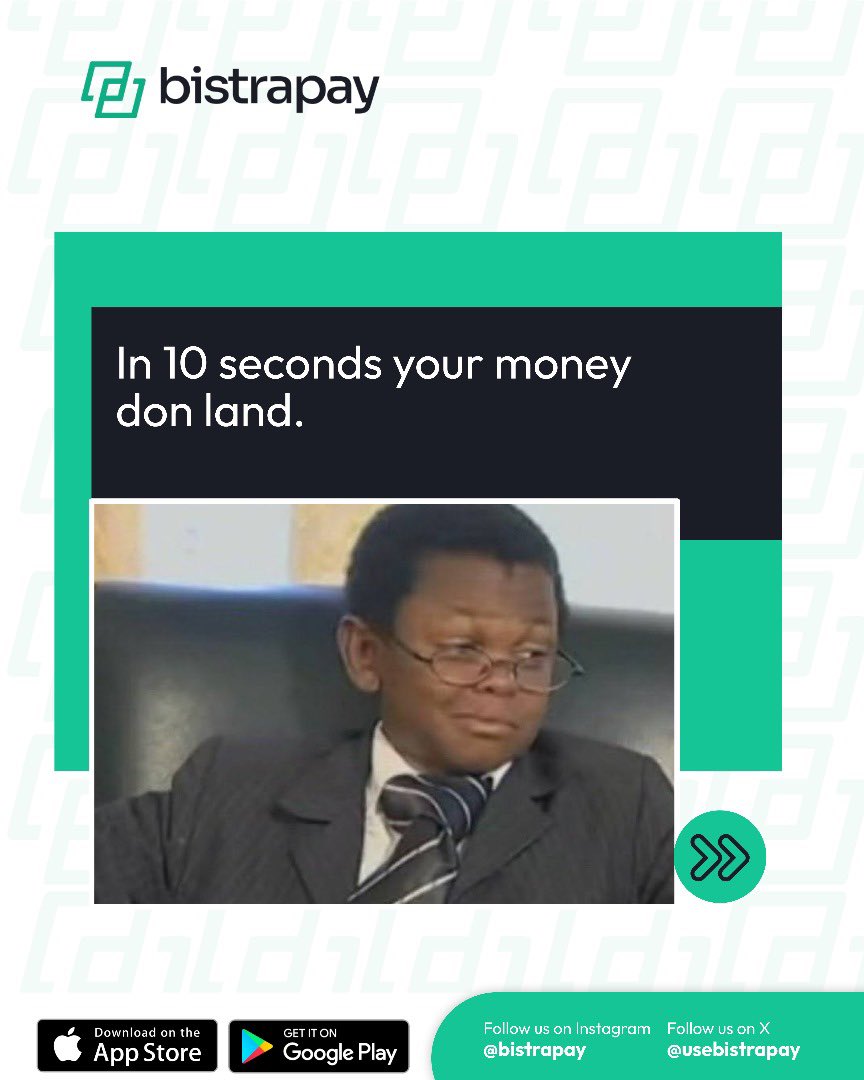 usebistrapay's tweet photo. With Bistrapay, sending and receiving money is a breeze. In just 10 seconds, your funds are securely transferred, no matter the network conditions. Gone are the days of worrying about delayed transactions or failed transfers.

Download the Bistrapay App today.

#finapp #bistrapay https://t.co/qBi6pRMjas