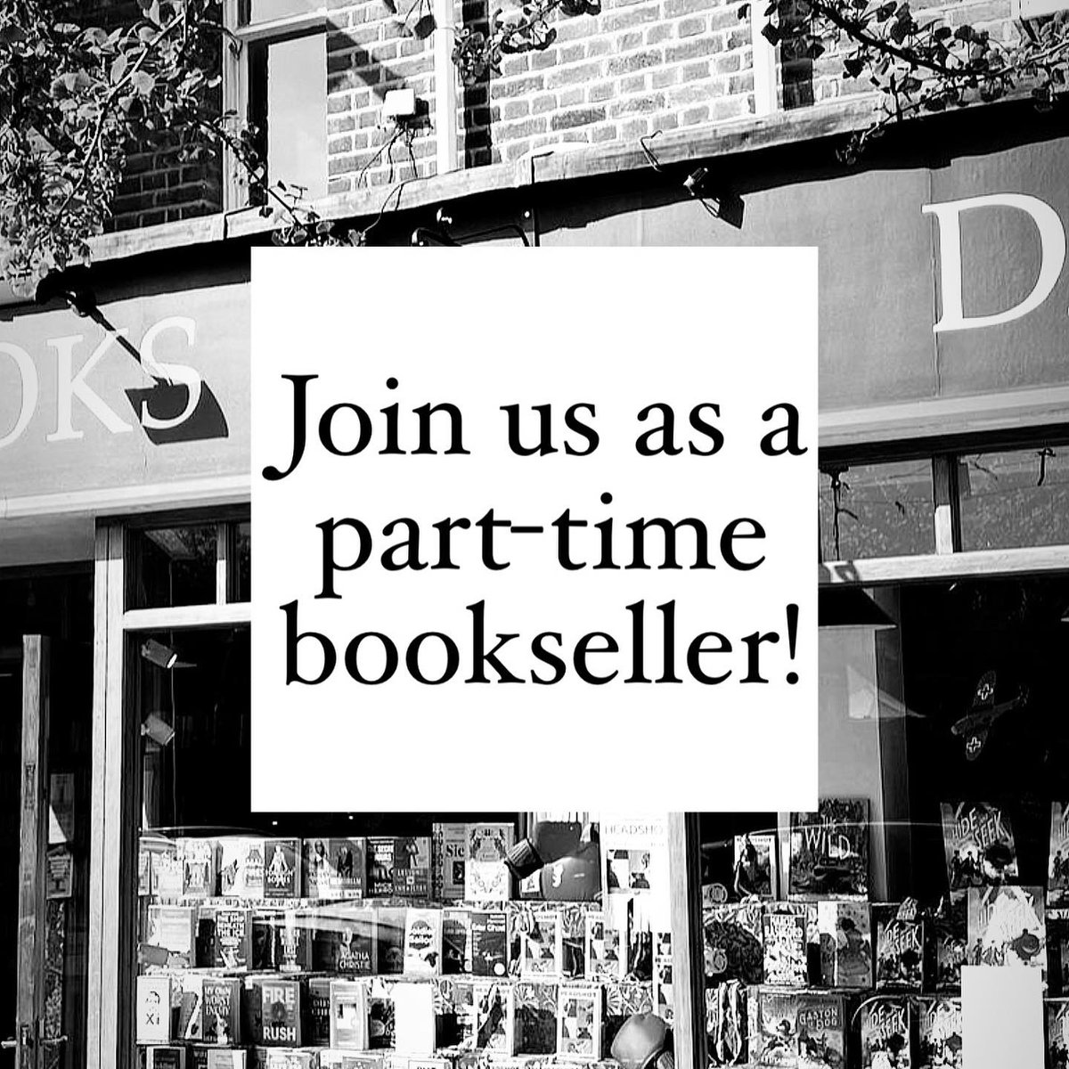 We're looking for a part-time bookseller to join us twice a week, Mondays and Saturdays, 9am-6pm, with flexibility for more days during busier periods across the year. Please email your CV and a covering letter to rebecca@dauntbooks.co.uk, more info here: instagram.com/p/C6GLZ5JLJnZ/
