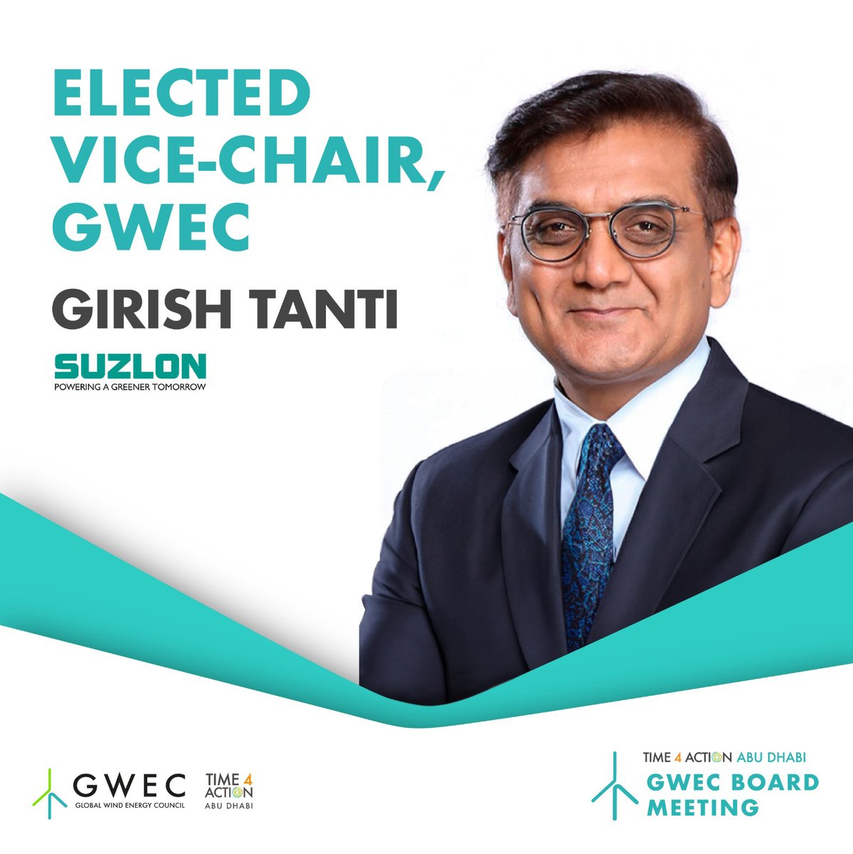 A moment of pride for all of us as Mr. Girish Tanti, Vice-Chairman of Suzlon Group, has been elected as Vice-Chair of Global Wind Energy Council (GWEC). We Congratulate him and look forward to witnessing the global wind industry reach new heights under his leadership.

Know More: