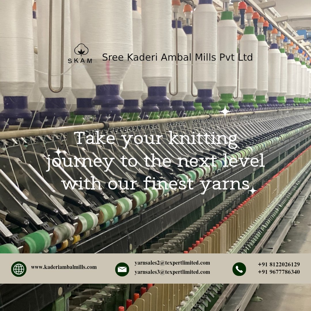 Take your knitting journey to the next level with our finest yarns.
Visit us:kaderiambalmills.com

#skam #kaderiambalmills #yarnmanufacturersofindia
#organicyarnmanufacturersindia
#polyesteryarnmanufacturersintamilnadu #yarnmanufacturersinindia