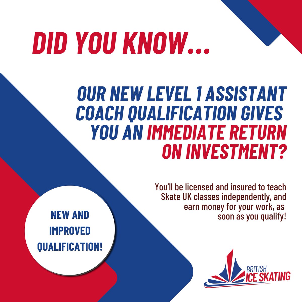 Our new L1 Assistant Coach qualification will allow you to begin coaching independently - and earning money for your work - as soon as you qualify! Find out more: iceskating.org.uk/post/assistant… #LearnToCoach #CoachQualification #OpenToAll #LearnGrowDevelop