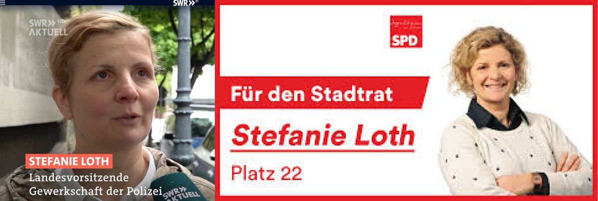 Die vom SWR interviewte Vorsitzende der Polizeigewerkschaft kandidierte für den Stadtrat in Ingelheim für die SPD.

#OERR #ausGEZahlt