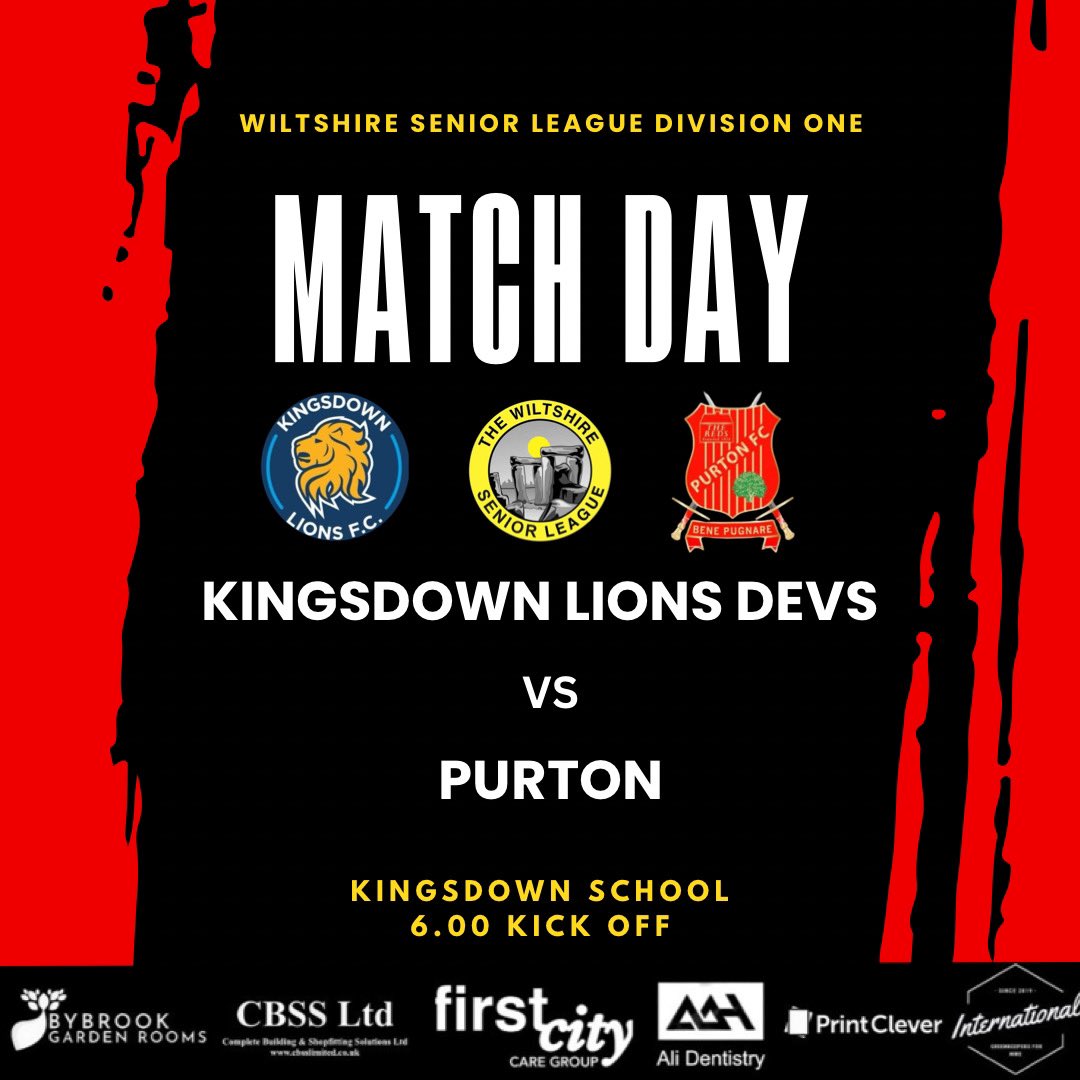 It’s match day… 🆚 @Kingsdownlions Devs 🕕 6pm Kick off 🏟️ Kingsdown School 🏆 @WiltsLeague Division One